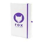 Branded A5 White PU Notebook with Pen Loop in Purple