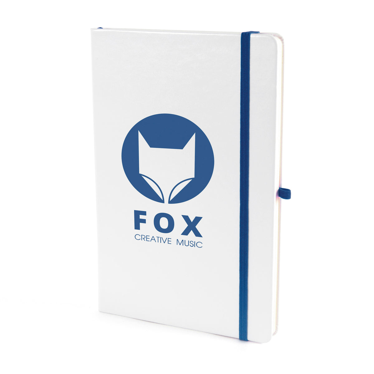 Branded A5 White PU Notebook with Pen Loop in Royal Blue