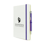 Branded A5 White PU Notebook and Matching Pen Set