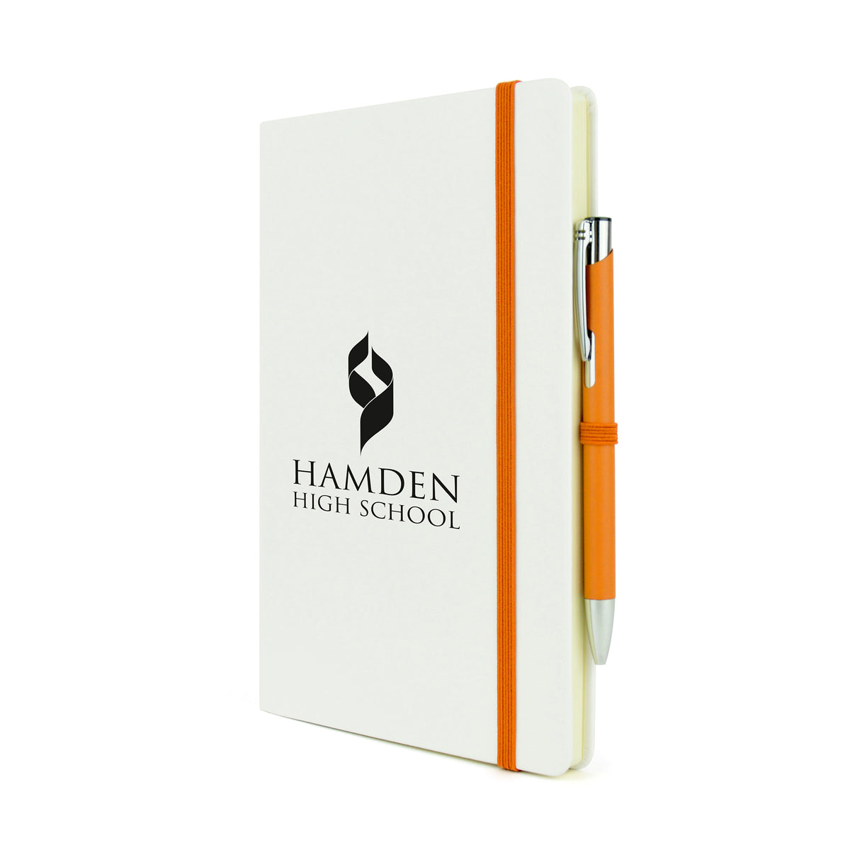 Branded A5 White PU Notebook with Pen Loop