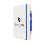 Branded A5 White PU Notebook with Pen Loop