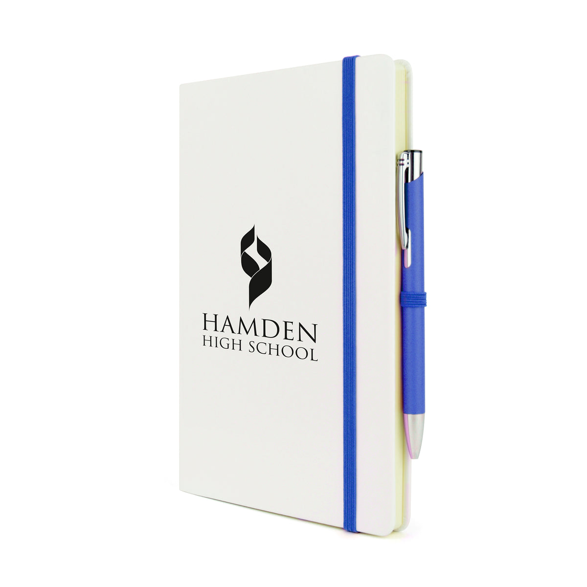 Branded A5 White PU Notebook with Pen Loop