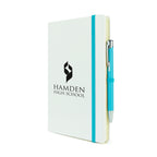 Branded A5 White PU Notebook with Pen Loop