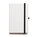 Branded A6 White PU Notebook with Back Pocket