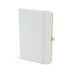 Branded A6 White PU Notebook with Back Pocket in White