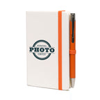 Branded A6 White PU Notebook and Matching Pen Set