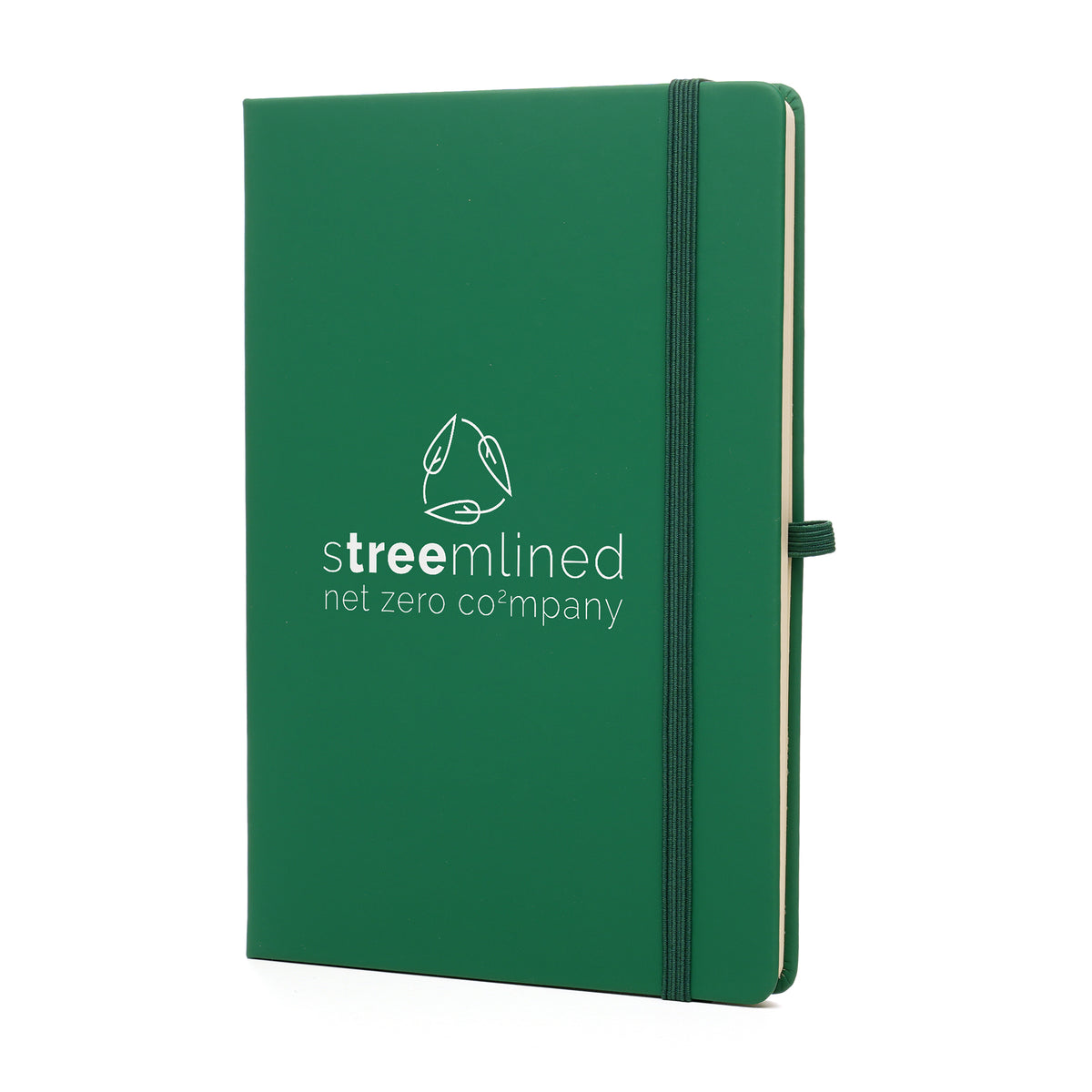 Branded A5 Recycled Paper Notebook with Ribbon Bookmark in Dark Green