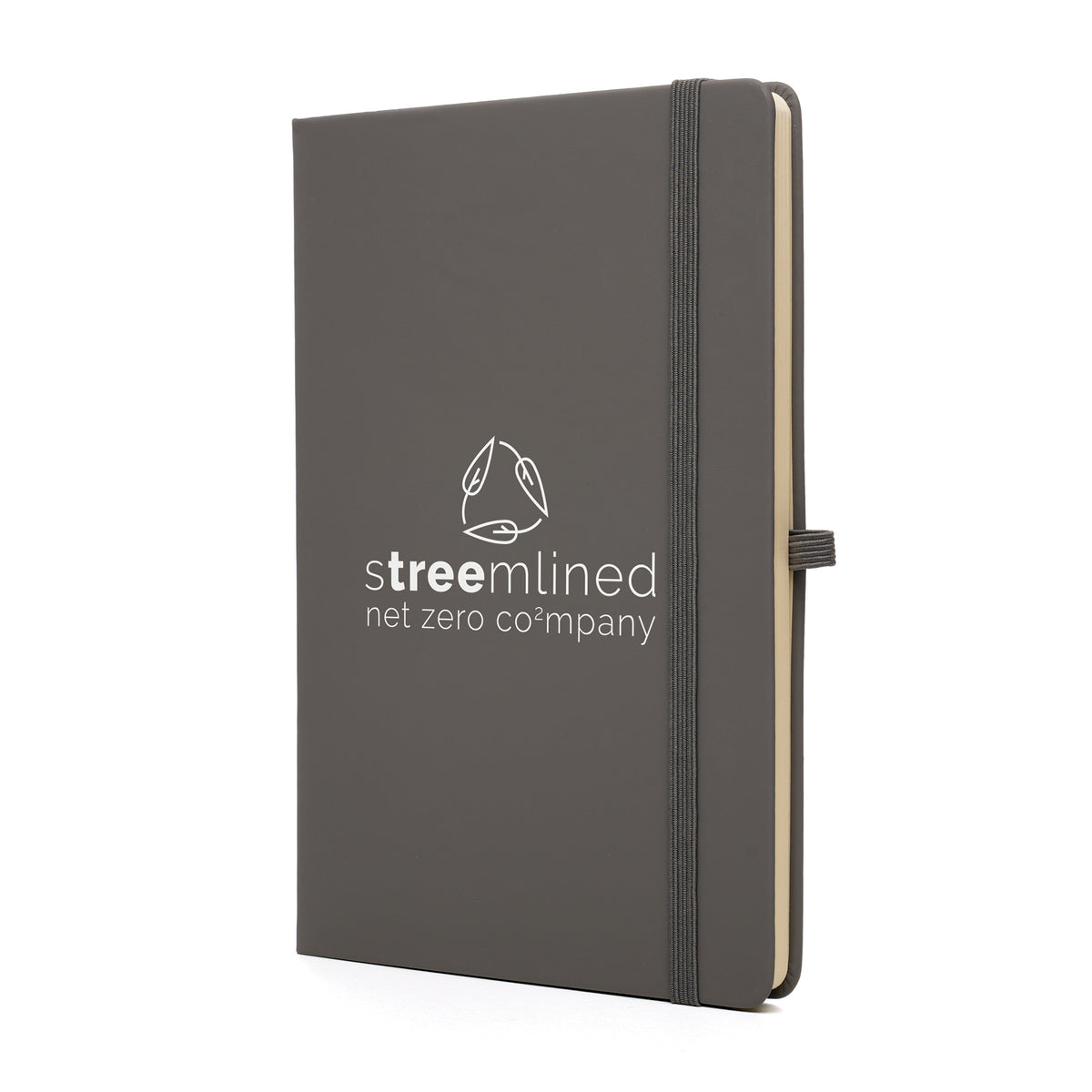 Branded A5 Recycled Paper Notebook with Ribbon Bookmark in Light Grey