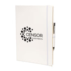 Branded A4 White PU Notebook and Matching Pen Set