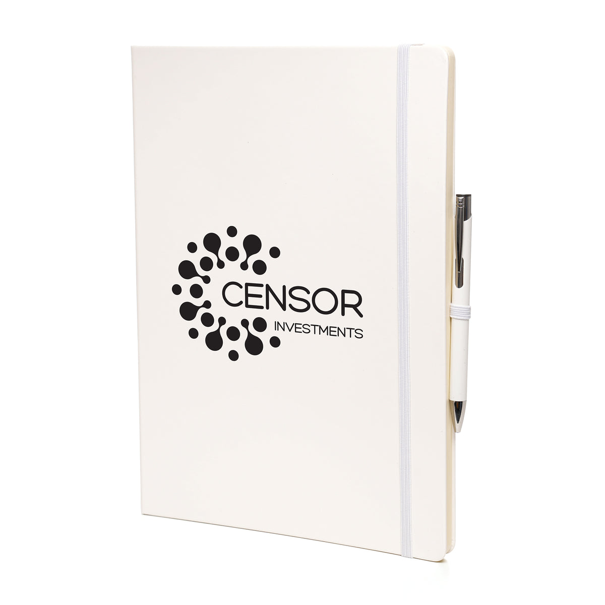 Branded A4 White PU Notebook and Matching Pen Set
