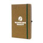 Branded A5 Tea Ground Cork Notebook with Pen Loop and Cream Paper