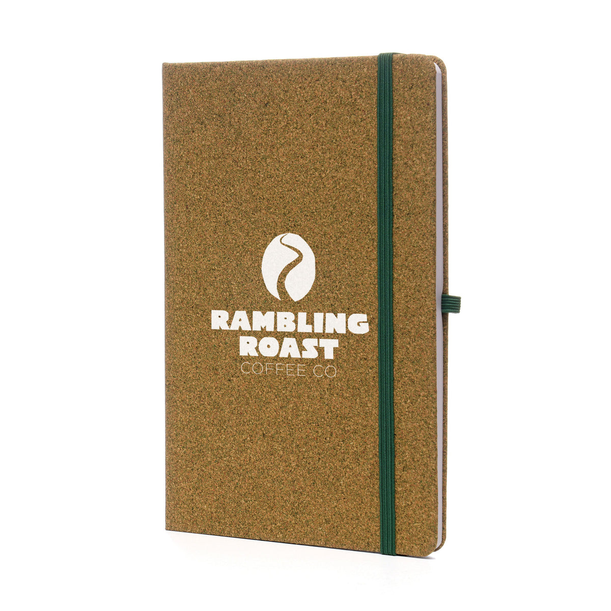 Branded A5 Tea Ground Cork Notebook with Pen Loop and Cream Paper