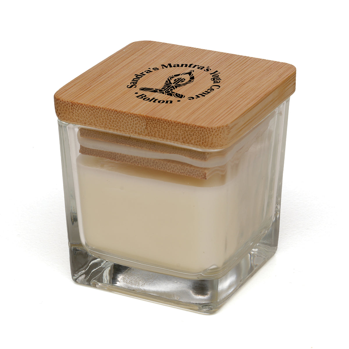 Branded Soy Wax Glass Candle with Bamboo Lid