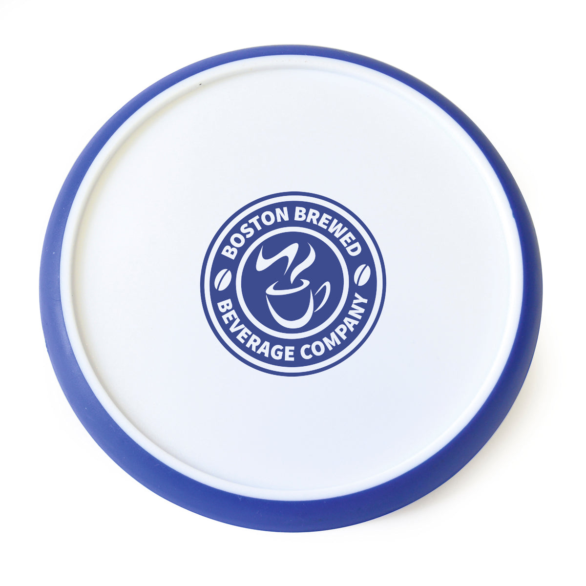 Branded Round Plastic Coaster with Silicone Edge in Blue