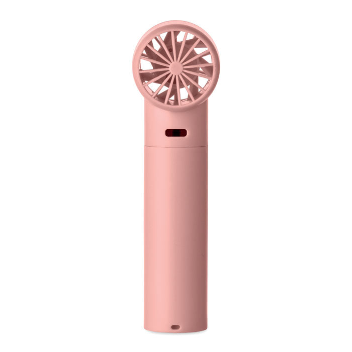 Pink handheld fan on a white background