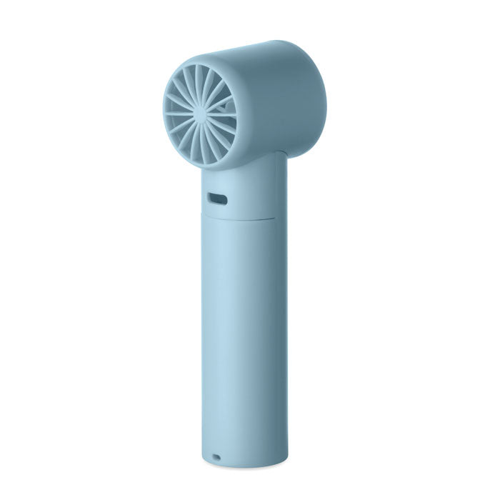 Blue handheld fan on a white background