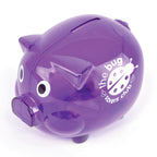 Branded Translucent Plastic Piggy Bank in Purple