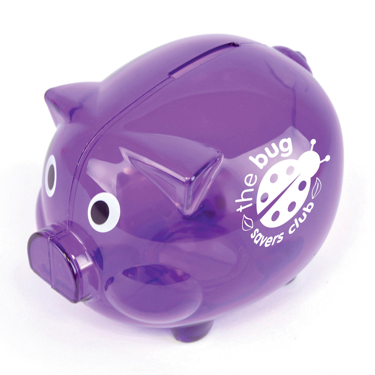 Branded Translucent Plastic Piggy Bank in Purple