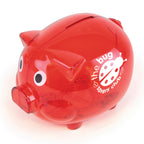Branded Translucent Plastic Piggy Bank in Red