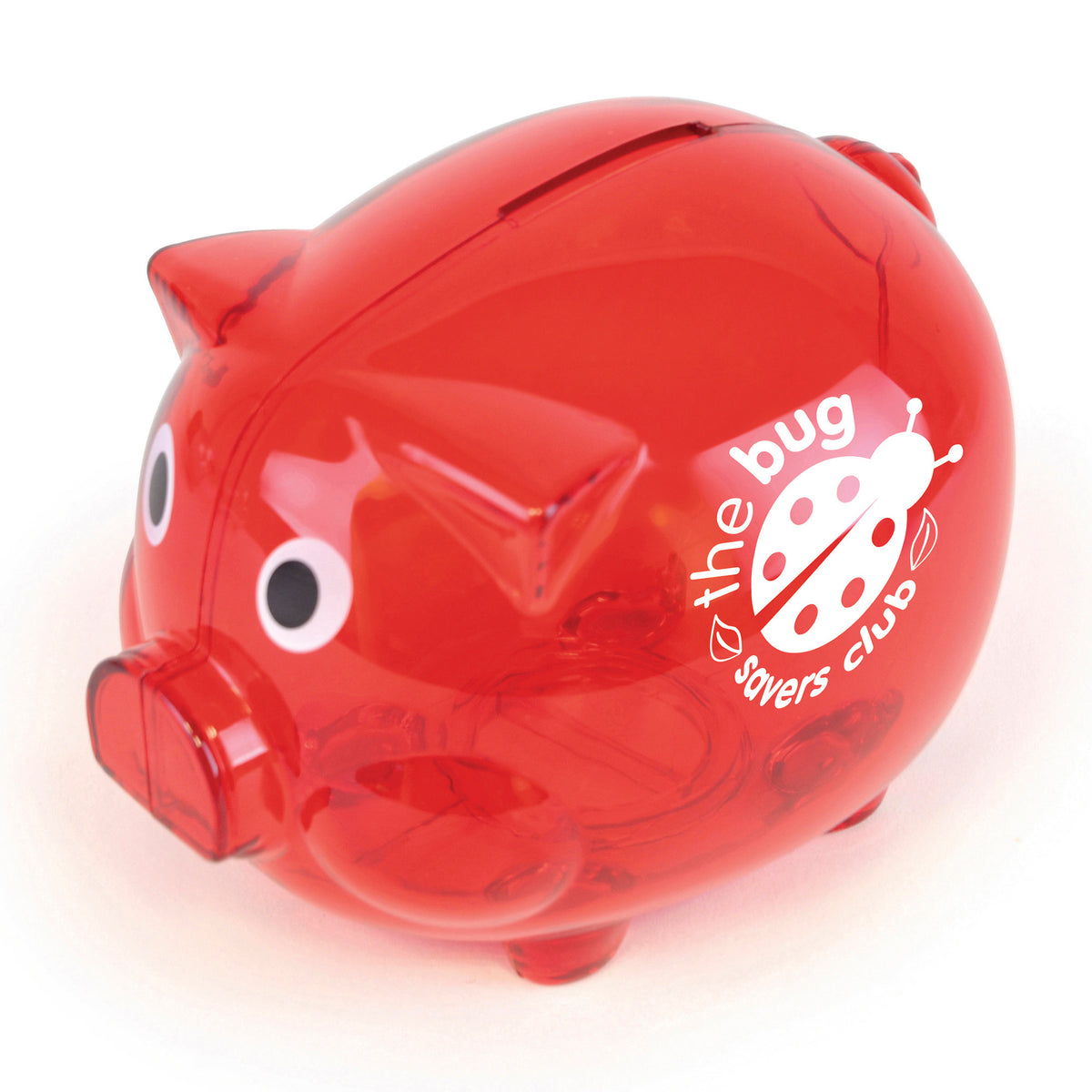 Branded Translucent Plastic Piggy Bank in Red