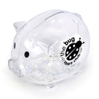 Branded Translucent Plastic Piggy Bank in Transparent