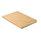 Beige notebook with wooden texture on a white background