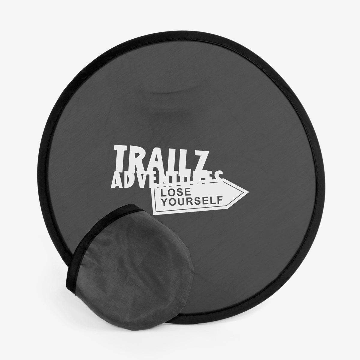 Branded Folding Fabric Frisbee with Storage Pouch in Black