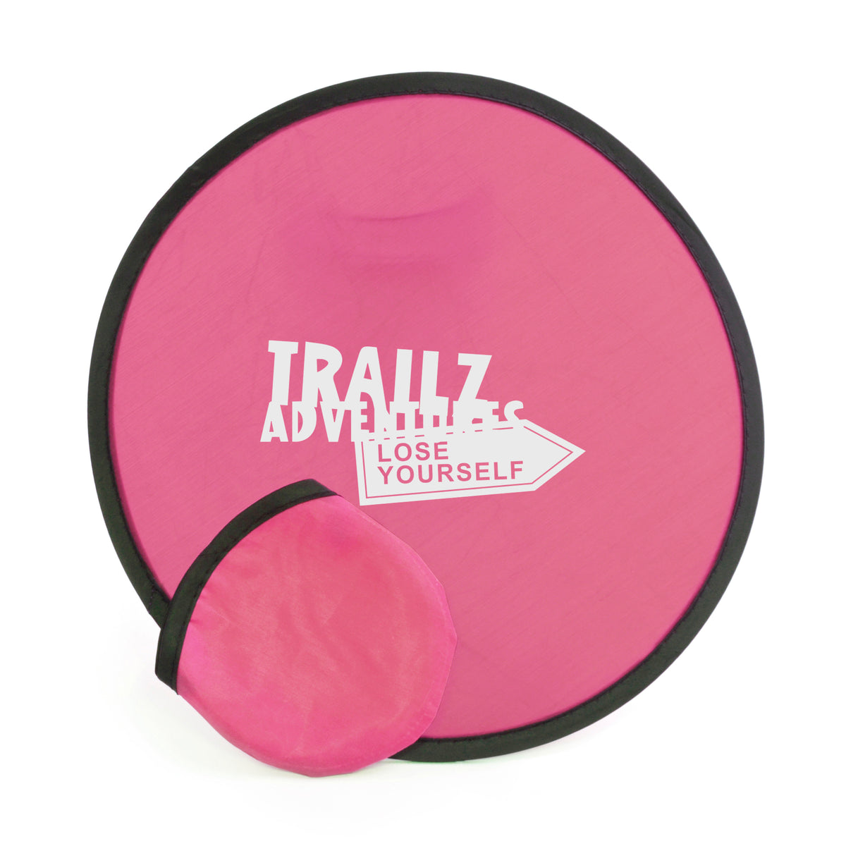 Branded Folding Fabric Frisbee with Storage Pouch in Pink