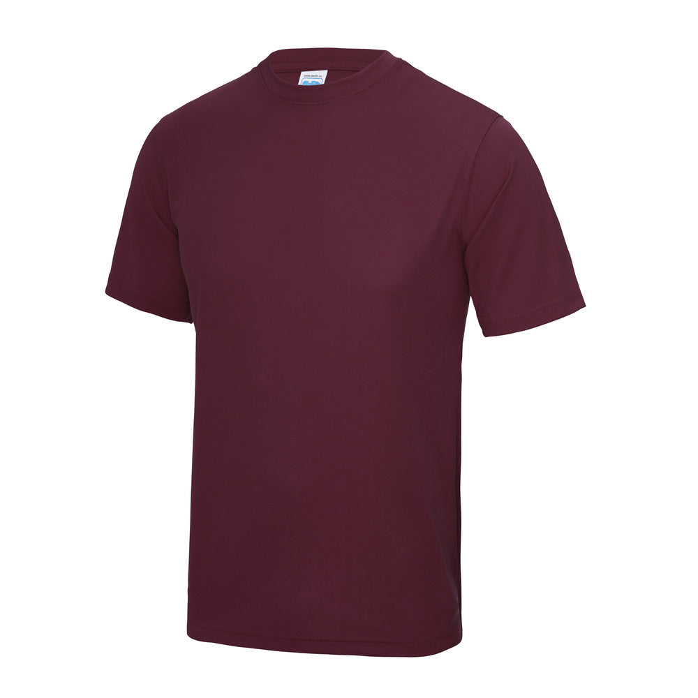 Branded Lightweight Polyester Sports T-Shirt in Burgandy