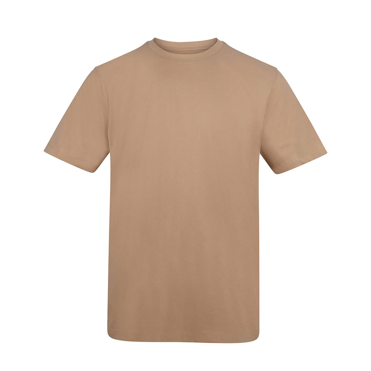 Branded Relaxed Fit Cotton T-Shirt with Taped Neck in Desert Sand