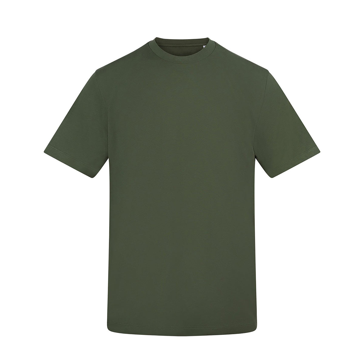 Branded Relaxed Fit Cotton T-Shirt with Taped Neck in Earthy Green