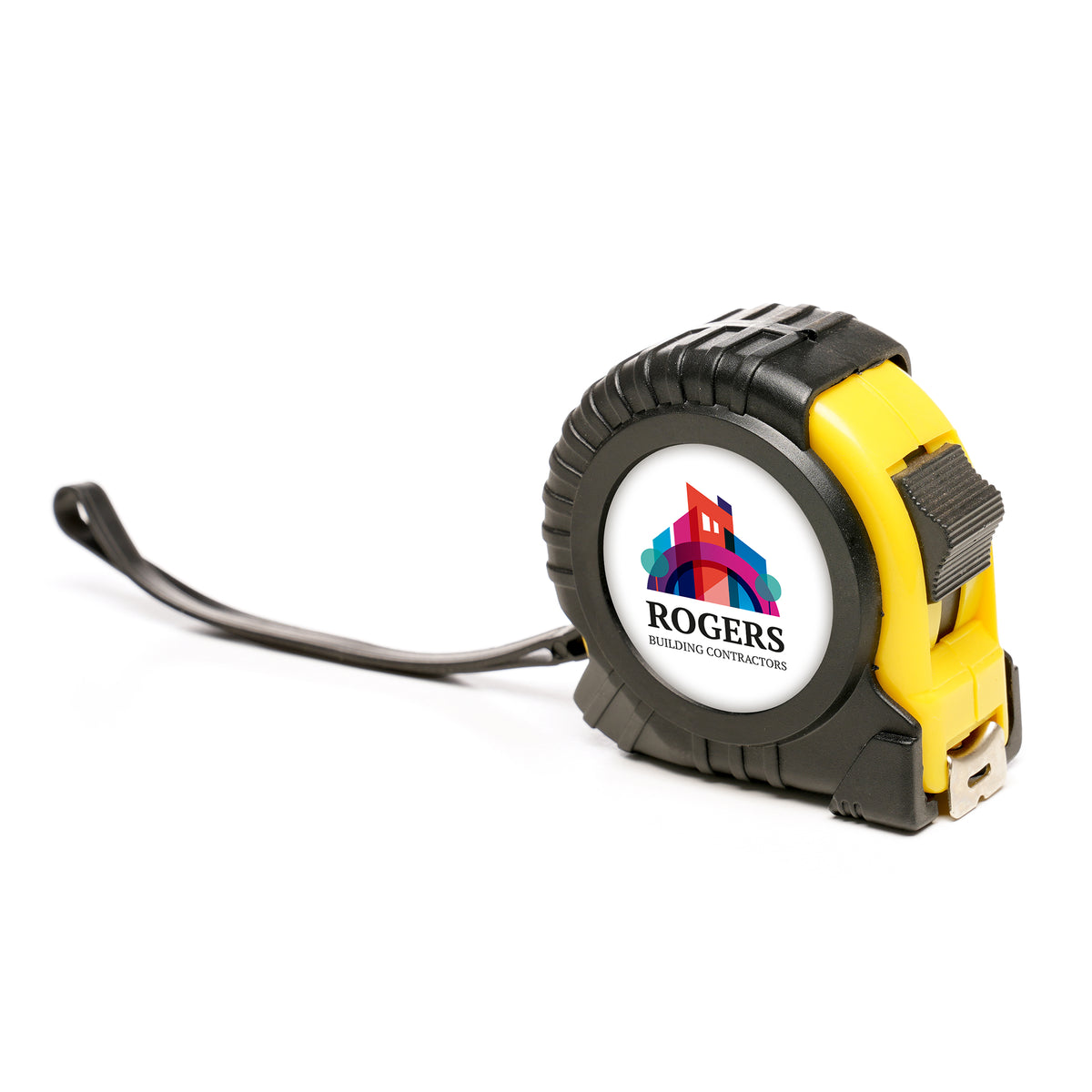 Branded 5m Tape Measure with Belt Clip and Lock Button in Yellow
