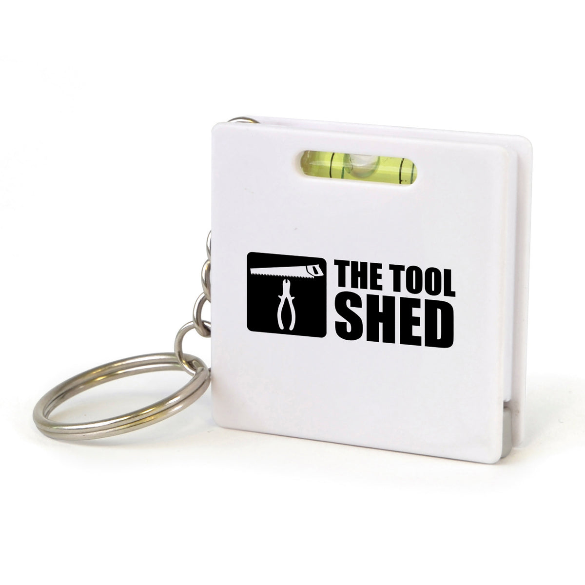 Branded Keyring Tape Measure with Spirit Level in White