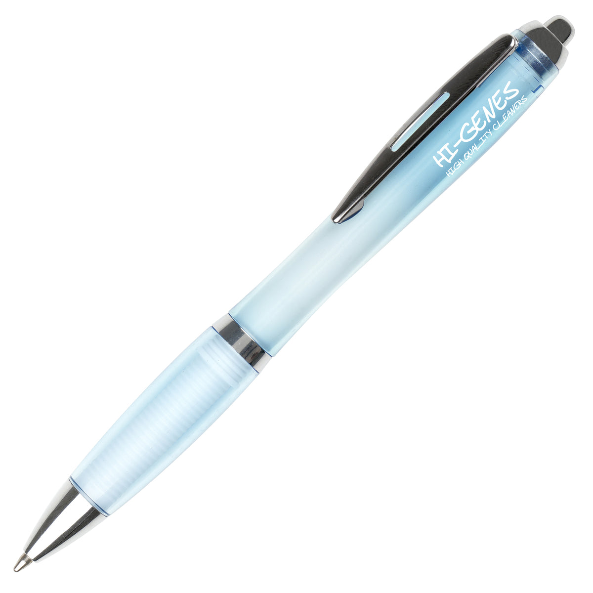 Branded Recycled PET Push Ball Pen with Metal Clip in LIGHT BLUE
