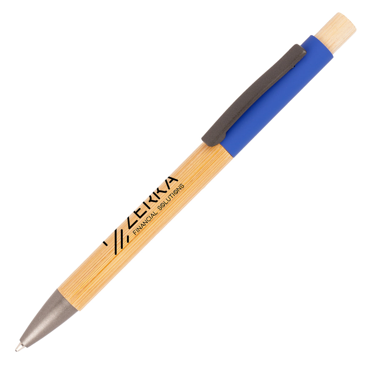 Branded Bamboo Ball Pen with Soft Feel Aluminium Upper Barrel in DARK BLUE