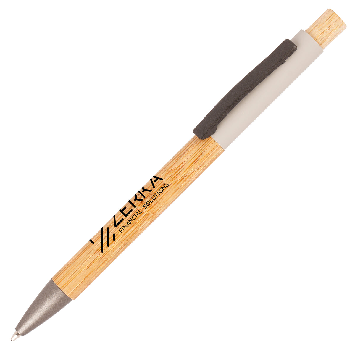 Branded Bamboo Ball Pen with Soft Feel Aluminium Upper Barrel in GREY