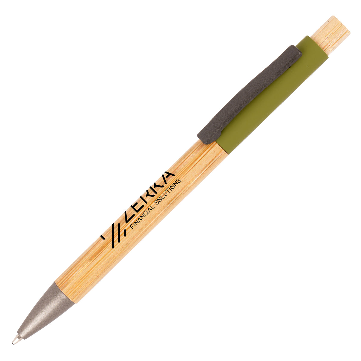 Branded Bamboo Ball Pen with Soft Feel Aluminium Upper Barrel in KHAKI