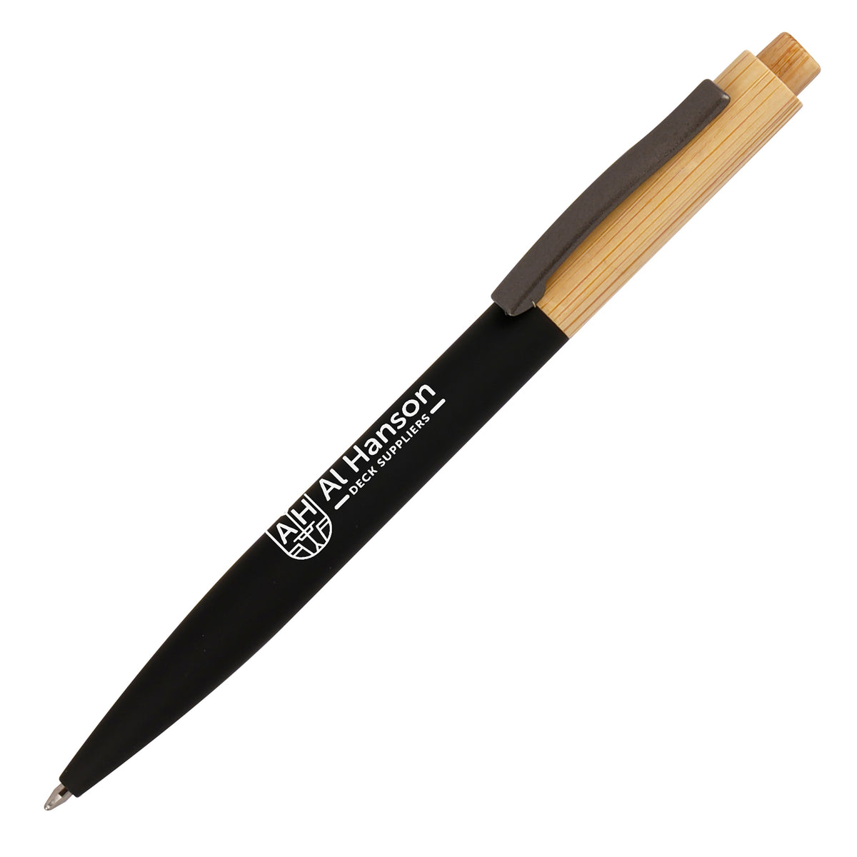 Branded Bamboo Ball Pen with Soft-Touch Barrel in BLACK