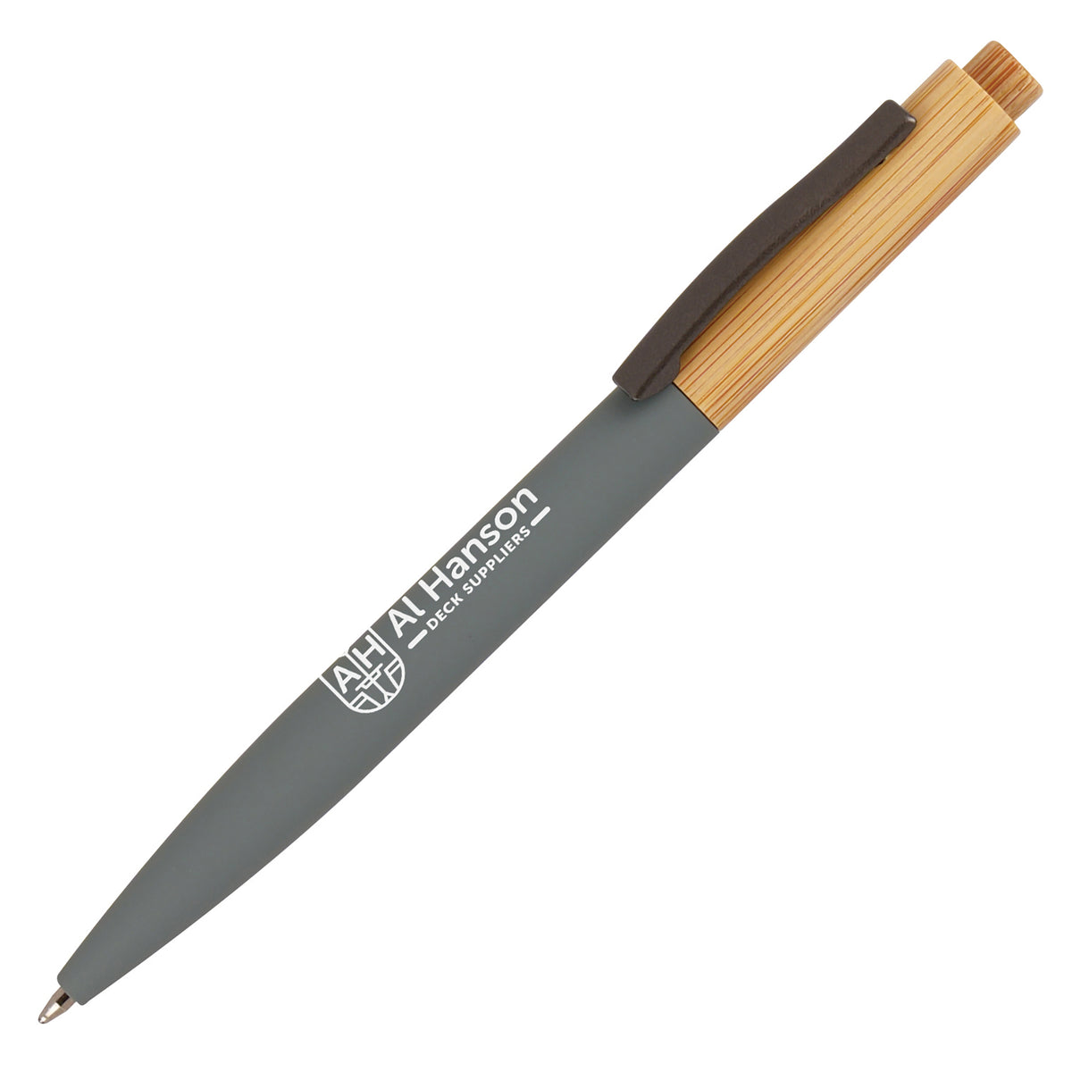 Branded Bamboo Ball Pen with Soft-Touch Barrel in LIGHT GREY