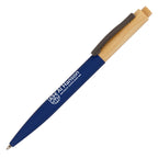 Branded Bamboo Ball Pen with Soft-Touch Barrel in NAVY BLUE