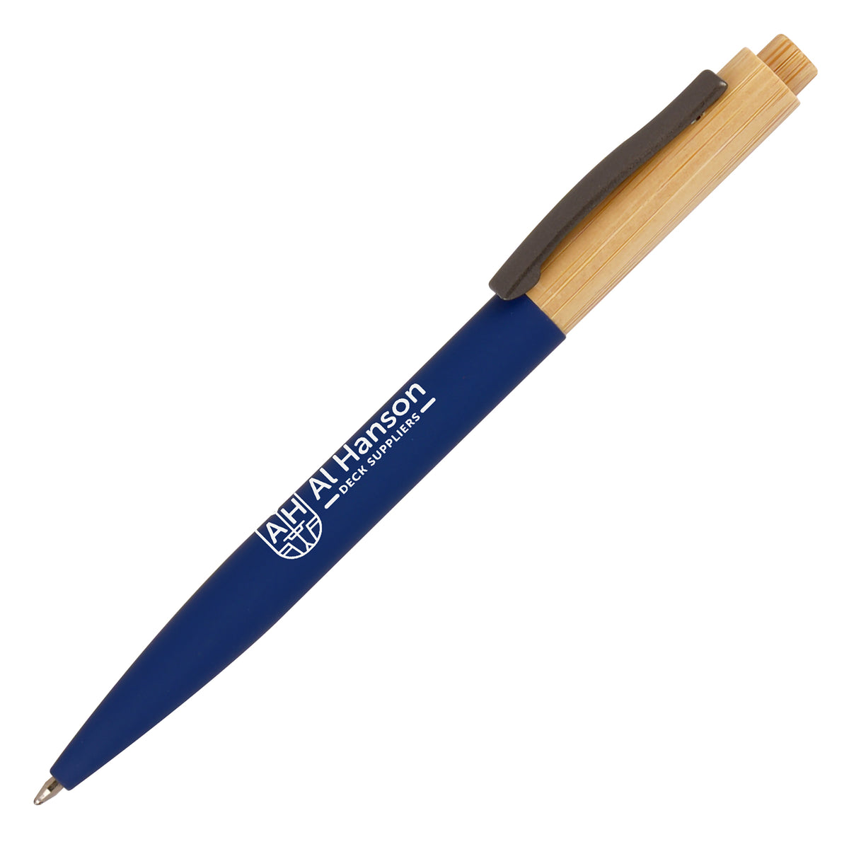 Branded Bamboo Ball Pen with Soft-Touch Barrel in NAVY BLUE