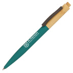 Branded Bamboo Ball Pen with Soft-Touch Barrel in TEAL BLUE