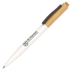Branded Bamboo Ball Pen with Soft-Touch Barrel in WHITE