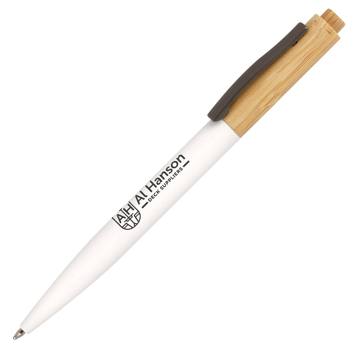 Branded Bamboo Ball Pen with Soft-Touch Barrel in WHITE