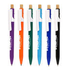 Branded Coloured Barrel Ocean-Bound Plastic Pen with Bamboo Plunger