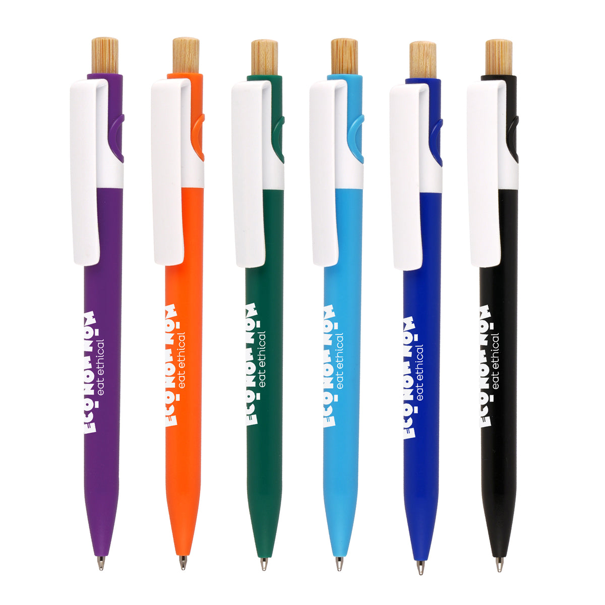 Branded Coloured Barrel Ocean-Bound Plastic Pen with Bamboo Plunger