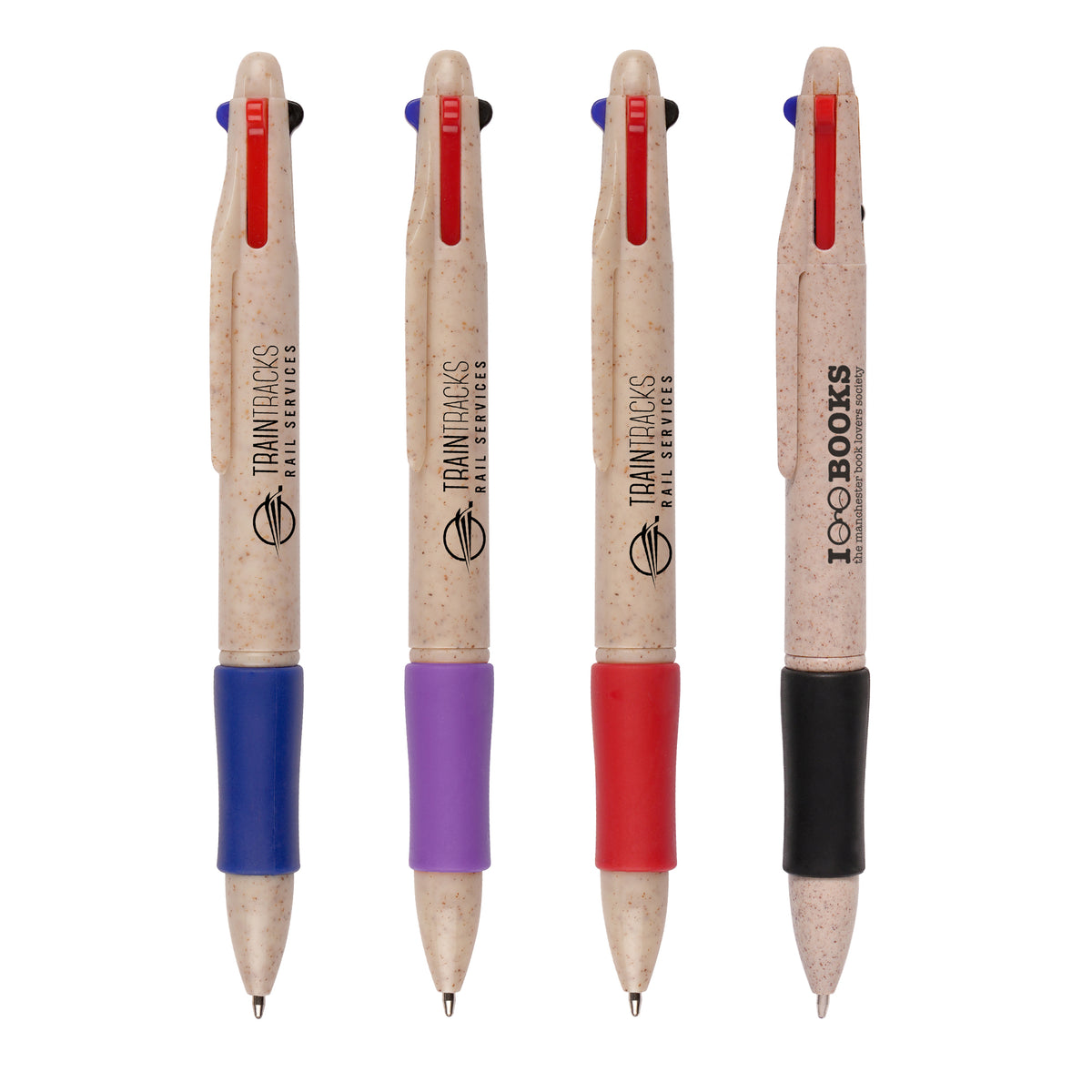 Branded Wheat Plastic 4 Colour Ink Ball Pen
