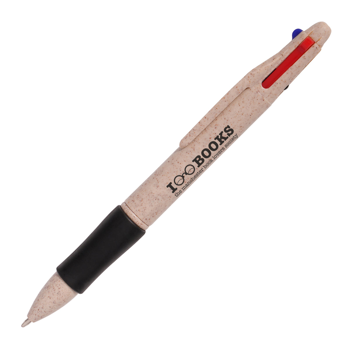 Branded Wheat Plastic 4 Colour Ink Ball Pen in BLACK
