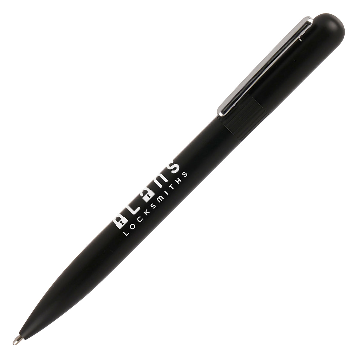 Branded Recycled Brass Twist Ball Pen with Chrome Clip in BLACK