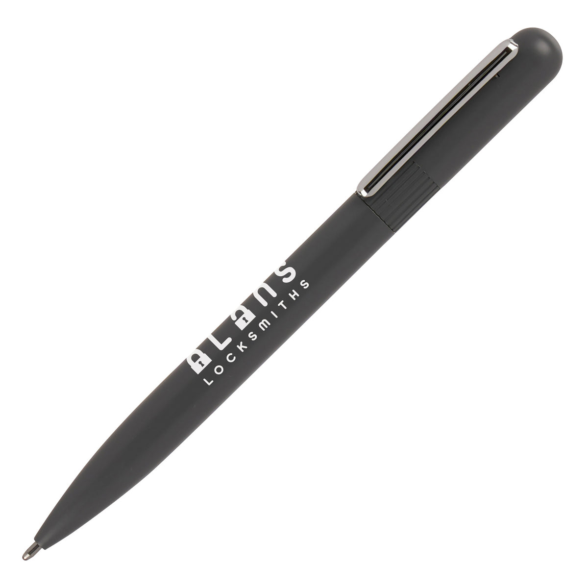 Branded Recycled Brass Twist Ball Pen with Chrome Clip in DARK GREY